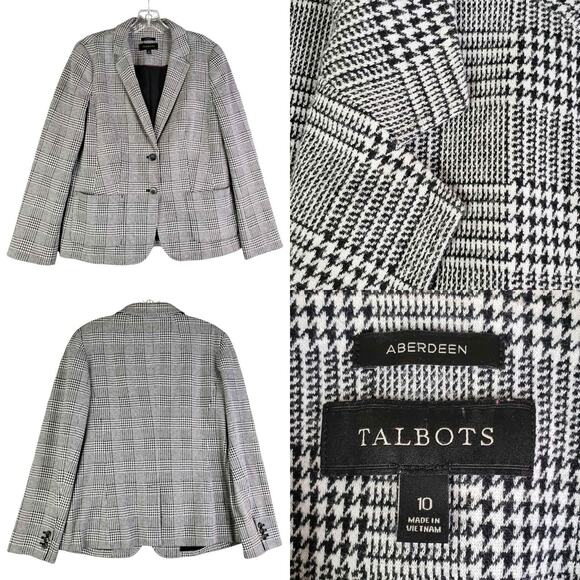 Talbots Blazer Jacket Womens Size 10 Stretch Knit Houndstooth Lined Aberdeen - Picture 1 of 10